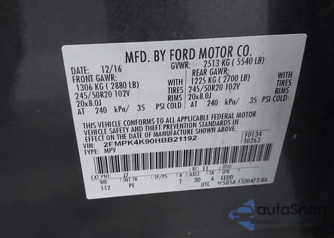 2017 Ford Edge Titanium z USA, uszkodzony, nr VIN 2FMPK4K90HBB21192